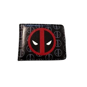 Marvel Deadpool Wallet Bi-Fold Black Red Logo Comic Superhero Gently Used